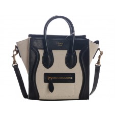 Celine Bagaj Mini Tote din piele de vițel negru/pânză alb