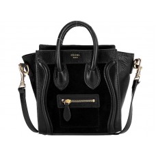 Celine Bagaj Mini Tote din piele de vițel neagră/întoarsă neagră