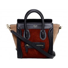 Celine Bagaj Mini Tote din piele de vițel negru/întoarsă vin