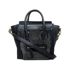 Celine Bagaj Mini Tote din piele de vițel negru/lână negru