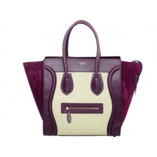 Celine Luggage Tote Medium din piele de vițel bej deschis/întoarsă, culoare vin