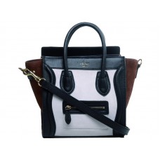 Celine Bagaj Mini Tote din piele de vițel negru/întoarsă alb-maro