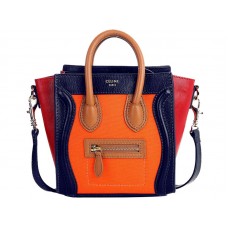 Celine Bagaj Mini Tote din piele de vițel albastră/pânză portocalie