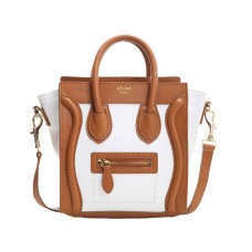 Celine Bagaj Mini Tote din piele de vițel, cămilă/alb