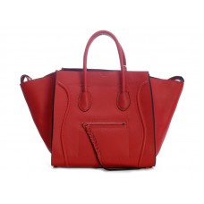 Geantă Celine Luggage Phantom Square Tote, culoarea cireșei, cu finisaje negre