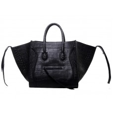 Geantă Celine Luggage Phantom Square Tote Bag din piele crocodil neagră