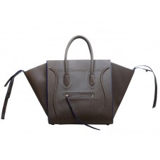 Geantă Celine Luggage Phantom Square Tote gri cu garnitură albastră