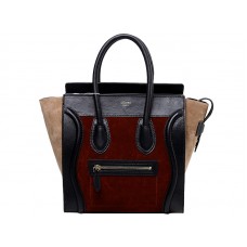 Celine Bagaj Mic Tote din Piele de Vițel Negru/Suède Vișiniu