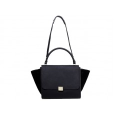 Geantă de umăr Celine Trapeze din piele de vițel neagră / piele întoarsă neagră