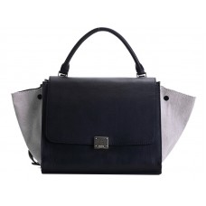 Geantă de umăr Celine Trapeze din piele de vițel neagră/crem din pânză