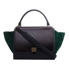 Geantă de umăr Celine Trapeze din piele de vițel maronie/întoarsă verde