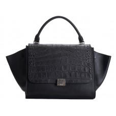 Geantă de umăr Celine Trapeze din piele de vițel crocodil/negru