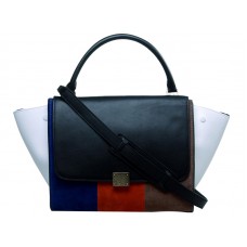 Geantă de umăr Celine Trapeze din piele de vițel multicoloră, neagră/albăstruie/portocaliu/bej/albă