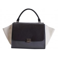 Geantă de umăr Celine Trapeze din piele de vițel multicoloră, culoare ciocolată/gri/crem
