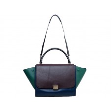 Geantă de umăr Celine Trapeze, piele de vițel multicoloră, ciocolată/bleumarin/verde