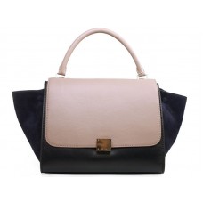 Geantă de umăr Celine Trapeze multicoloră din piele de vițel roz/negru/întoarsă albastră