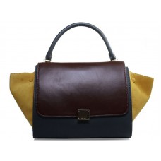 Geantă de umăr Celine Trapeze din piele de vițel multicoloră, vin/gri/întoarsă, galbenă