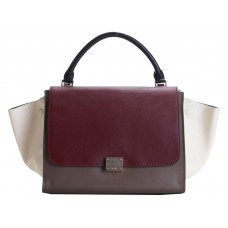 Geantă de umăr Celine Trapeze din piele de vițel multicoloră, culoare vin/kaki/crem