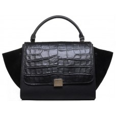 Geantă de umăr Celine Trapeze multicoloră din piele de crocodil neagră/întoarsă neagră