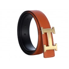 Curea lată din piele Hermes Togo cu cataramă H aurie, model cărămidă