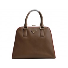 Geantă Prada Saffiano cu mâner superior înrămată, culoare cafea