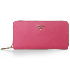Portofel Prada Saffiano Zippy roz aprins