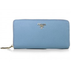 Portofel Prada Saffiano Zippy Albastru Deschis