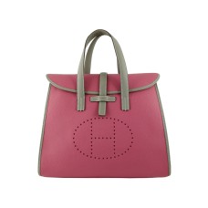 Geantă Hermes 08c Flap roz cu garnitură din piele gri