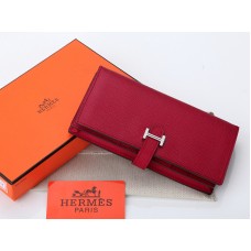 Portofel Hermes Epsom Original din piele de vițel Bearn Japonaise cu pliere, culoare vișinie