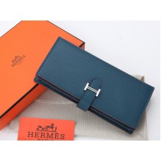 Portofel Hermes Epsom Original din piele de vițel Bearn Japonaise cu pliere, albastru închis