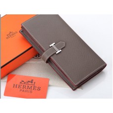 Portofel Hermes Epsom Original din piele de vițel Bearn Japonaise cu pliere gri închis