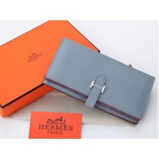 Portofel Hermes Dogon Togo Original din piele de vițel Bearn Japonaise cu pliere, albastru deschis