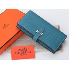 Portofel Hermes Dogon Togo Original din piele de vițel Bearn Japonaise cu pliere, albastru mediu
