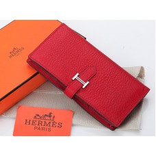 Portofel Hermes Dogon Togo Original din piele de vițel Bearn Japonaise cu două pliuri, roșu