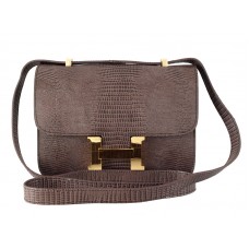 Geantă de umăr Hermes Constance 23 din piele de șopârlă, culoare ciocolată