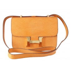 Geantă de umăr Hermes Constance 23, piele de șopârlă, portocalie