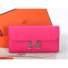 Portofel lung Hermes Epsom Original Calfskin Constance roz aprins