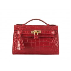 Hermes Pochette Matte Kelly Crocodile Roșu