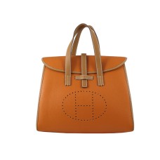 Geantă Hermes 08c Flap portocalie cu garnitură din piele maro