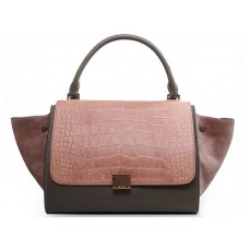 Geantă de umăr Celine Trapeze multicoloră din piele de crocodil maro/kaki/piele întoarsă maro