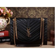 Geantă Yves Saint Laurent Classic Large Monogram Satchel din piele neagră Matelasse din piele de miel