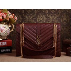 Sacoș mare clasic Yves Saint Laurent cu monogramă din piele Matelasse texturată Grain de Poudre magenta închis