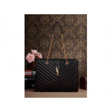 Geantă de cumpărături Yves Saint Laurent Classic Monogram din piele texturată matlasată Grain De Poudre neagră