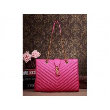 Geantă de cumpărături Yves Saint Laurent clasică cu monogramă, din piele texturată matlasată Grain de Poudre, culoare ruj fuchsia