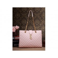 Geantă de cumpărături Yves Saint Laurent Classic Monogram din piele Matelasse texturată Grain de Poudre roz