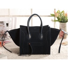 Geantă Celine Luggage Phantom Square Tote din piele întoarsă, albastru închis