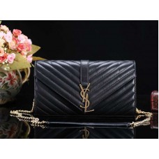 Geantă medie YSL cu monogramă, piele de miel neagră, matlasată