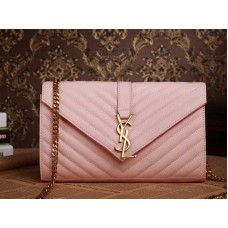Geantă medie YSL cu monogramă, piele texturată matlasată, roz, pudră, cu aspect de pudră