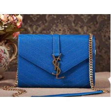 Geantă mică YSL cu monogramă, piele texturată cu granulație albastră Matelasse