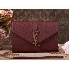 Geantă mică YSL cu monogramă, piele texturată matelassé, magenta închis